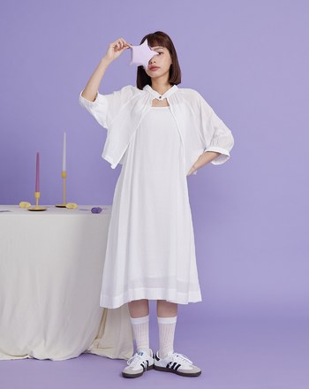 兩件式罩衫細肩帶洋裝(兩色)