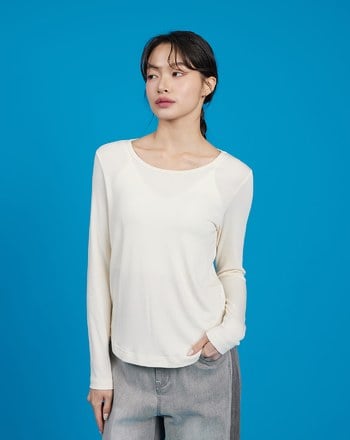 超Q彈圓領純色長袖內搭上衣(兩色)