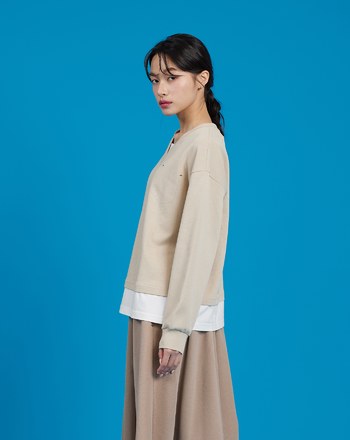 ➤虛線造型假兩件長袖T恤(兩色)