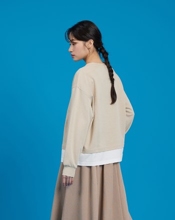 ➤虛線造型假兩件長袖T恤(兩色)