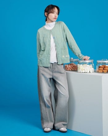 綠豆椪摩斯密碼棋盤格毛衣外套(兩色)