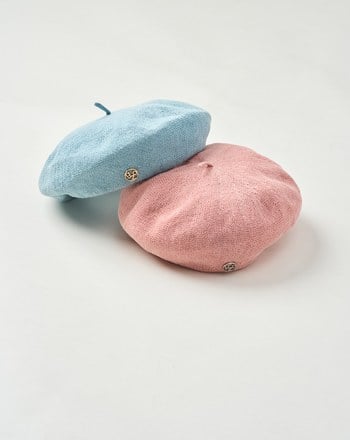 金屬標亞麻貝雷帽(三色)