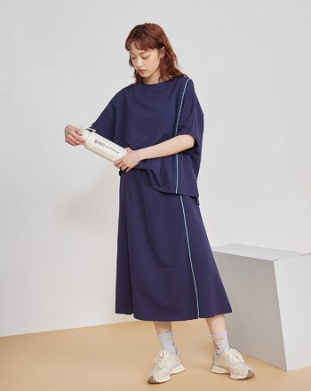 運動風配色邊彈性針織裙(兩色)