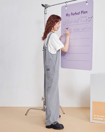 條紋鬆緊針織直筒吊帶褲(兩色)