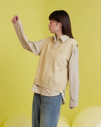 ➤條紋針織兩件式背心襯衫(兩色)