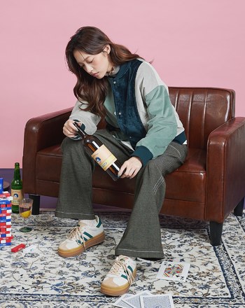 仿牛仔抽繩縮口直筒寬褲(兩色)