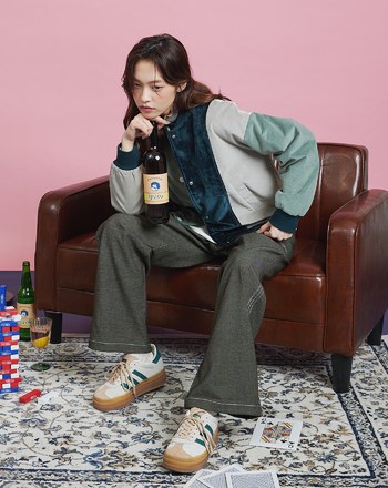 仿牛仔抽繩縮口直筒寬褲(兩色)