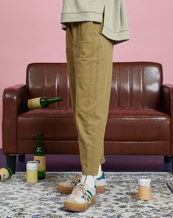 配色壓線鬆緊口袋工裝褲(兩色)