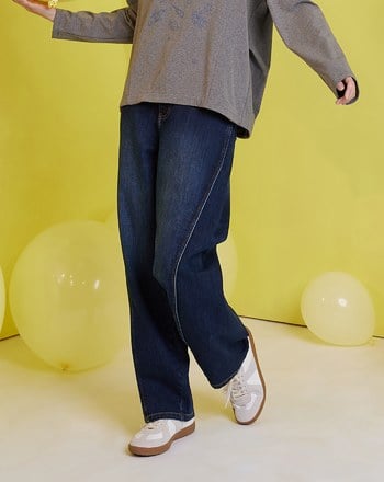 立體車線水洗廓型牛仔褲(深藍)