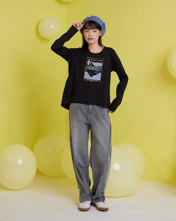 夢幻星空圓弧造型合肩大學T(兩色)