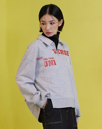 標語造型剪接拉鍊polo領上衣(兩色)