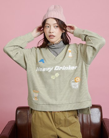 酒鬼標語V領坑條大學T(兩色)