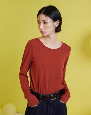 ◢HOT柔軟發熱圓領長袖上衣(兩色)