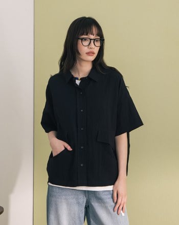 ➤造型口袋廓型短袖襯衫(兩色)