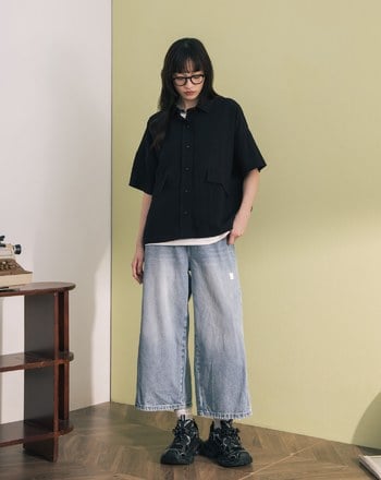 ➤造型口袋廓型短袖襯衫(兩色)