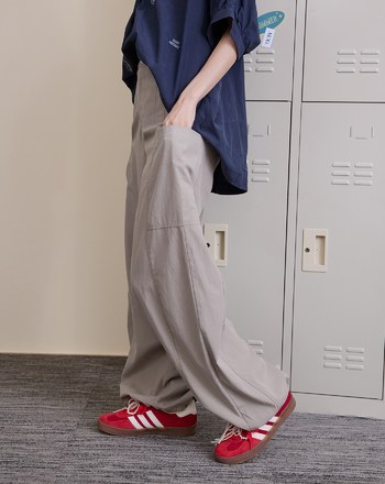 ➤涼感天絲褲腳抽繩口袋造型寬褲(兩色)