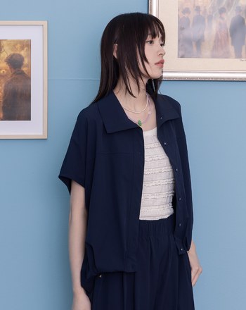 抗UV抗皺下擺抽皺涼感連袖襯衫(兩色)