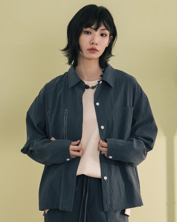 涼感天絲配色口袋造型壓線襯衫(兩色)