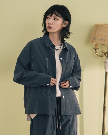 涼感天絲配色口袋造型壓線襯衫(兩色)