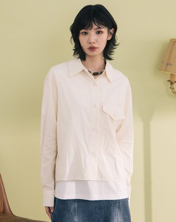 涼感天絲造型調節袖口大口袋襯衫(兩色)
