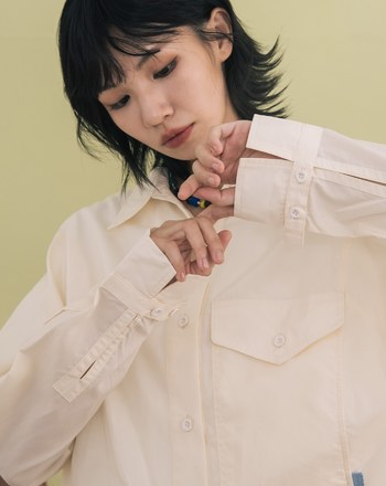 涼感天絲造型調節袖口大口袋襯衫(兩色)