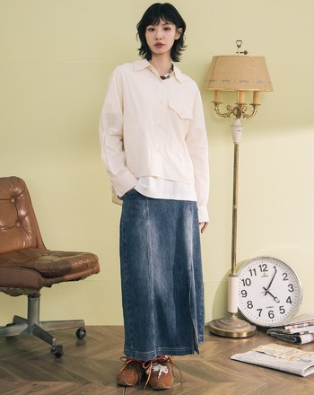 涼感天絲造型調節袖口大口袋襯衫(兩色)