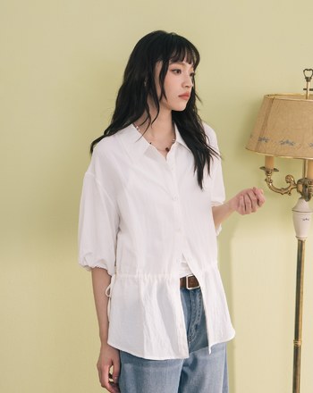 鬆緊拋袖可調節收腰造型襯衫(兩色)