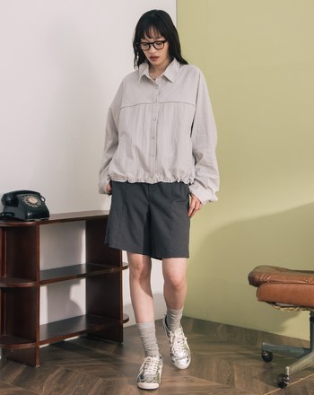 造型調節下擺抽繩寬版襯衫外套(兩色)