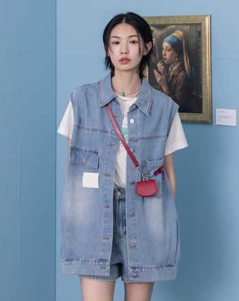 率性刷色立體打褶牛仔背心(兩色)