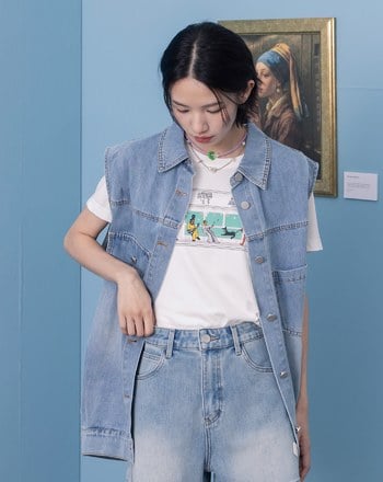 率性刷色立體打褶牛仔背心(兩色)