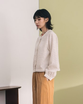 ➤涼感天絲條紋開襟上衣(兩色)