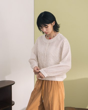 ➤涼感天絲條紋開襟上衣(兩色)