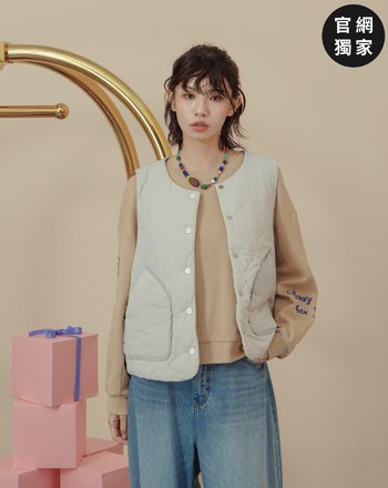 ➤發熱異材質拼接衍縫鋪棉背心(兩色)