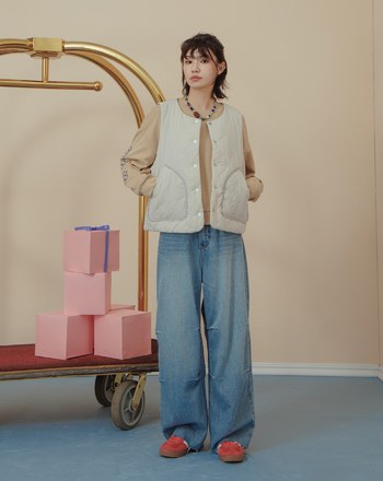 ➤發熱異材質拼接衍縫鋪棉背心(兩色)