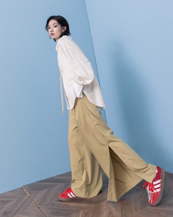 A｜提花條紋配色襯衫附領巾(兩色)