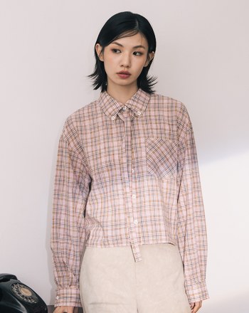 A｜復古提織格紋短版襯衫附造型織帶(兩色)