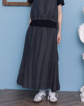 涼感天絲微透感鬆緊圓裙(兩色)