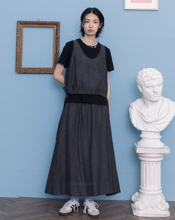 涼感天絲微透感鬆緊圓裙(兩色)