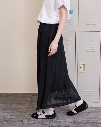 ➤網紗微透感鬆緊百褶裙(兩色)