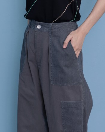 水洗拼接純棉直筒工作褲(兩色)