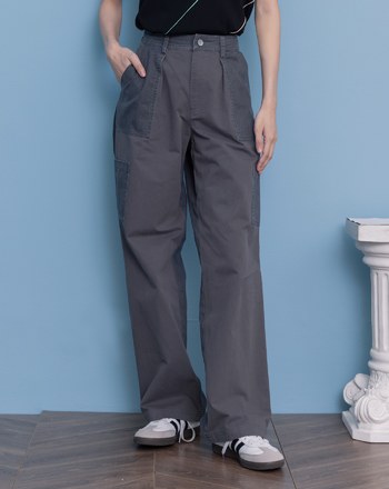 水洗拼接純棉直筒工作褲(兩色)