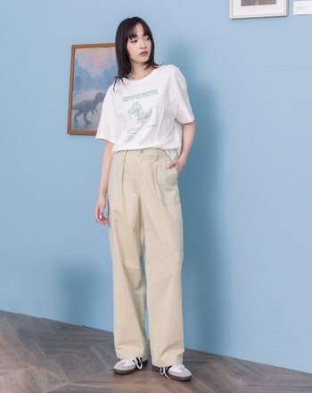 水洗拼接純棉直筒工作褲(兩色)