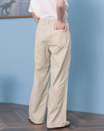 水洗拼接純棉直筒工作褲(兩色)