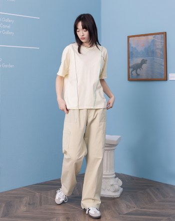 水洗拼接純棉直筒工作褲(兩色)