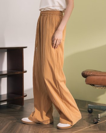 涼感天絲抽繩鬆緊直筒寬褲(兩色)