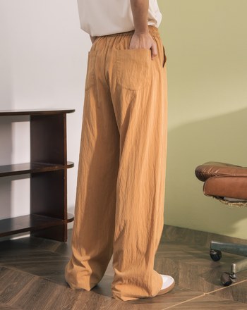 涼感天絲抽繩鬆緊直筒寬褲(兩色)