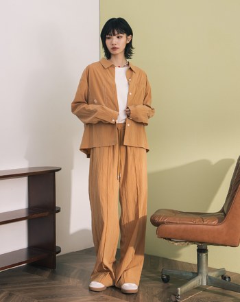 涼感天絲抽繩鬆緊直筒寬褲(兩色)