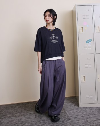 好比例配色壓線打褶寬褲(兩色)