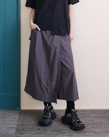 涼感天絲不對稱裙片鬆緊褲裙(兩色)