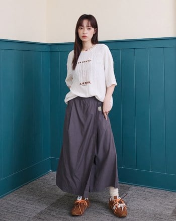 涼感天絲不對稱裙片鬆緊褲裙(兩色)